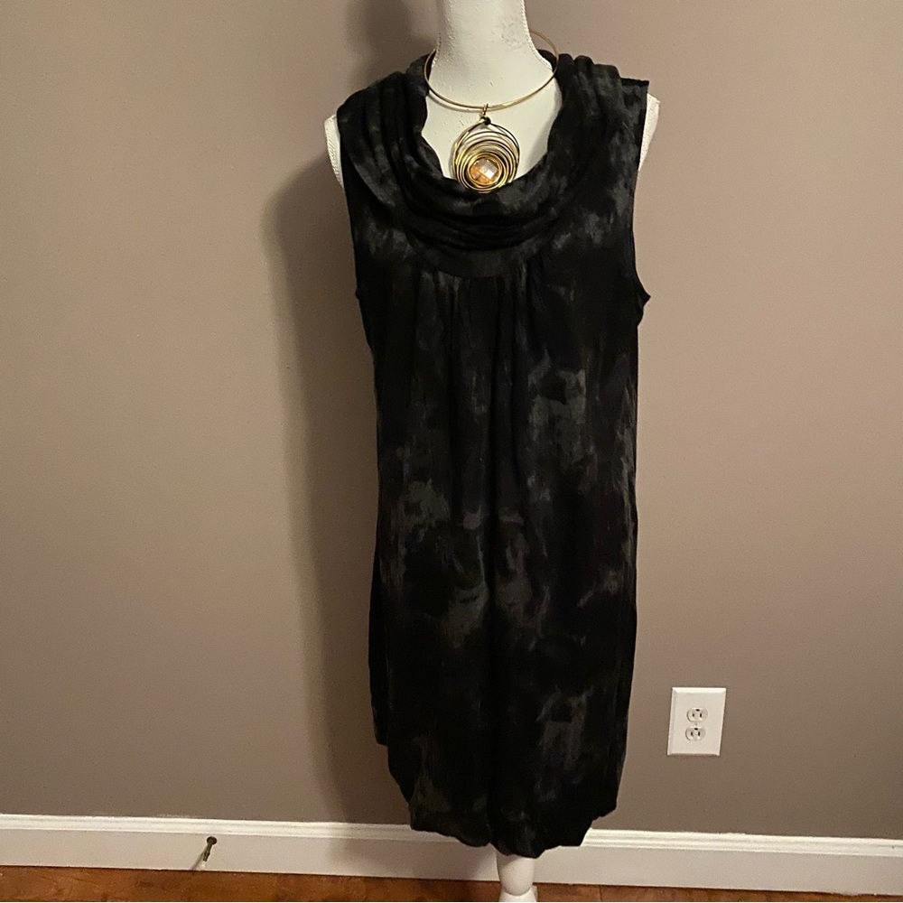Michael Kors Women’s Bubble Hem Black Gray Tie Dye Shift Sleeveless Dress Sz XL